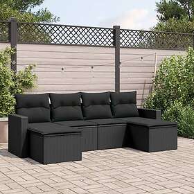 vidaXL Loungegrupp med dynor 6 delar svart konstrotting 3219305