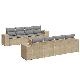 vidaXL Soffgrupp för trädgården med dynor 9 delar beige konstrotting 3257697