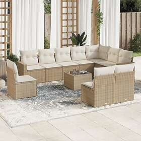 vidaXL Loungegrupp för trädgården m. dynor 11 delar beige konstrotting 3219108