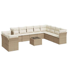 vidaXL Loungegrupp för trädgården m. dynor 11 delar beige konstrotting 3217868