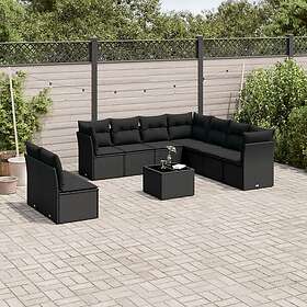 vidaXL Loungegrupp 10 delar med svarta dynor konstrotting 3217845