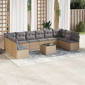 vidaXL Loungegrupp för trädgården m. dynor 11 delar beige konstrotting 3218099