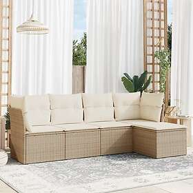 vidaXL Soffgrupp för trädgården med dynor 5 delar beige konstrotting 3217558