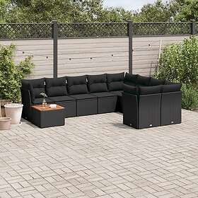 vidaXL Loungegrupp 10 delar med svarta dynor konstrotting 3223822