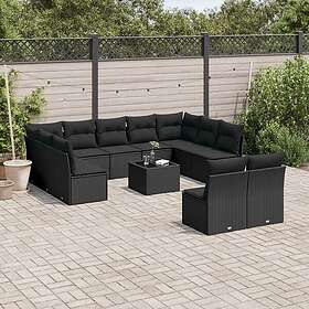 vidaXL Loungegrupp med dynor 12 delar svart konstrotting 3218355