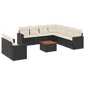 vidaXL Loungegrupp 10 delar med svarta dynor konstrotting 3224187