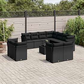 vidaXL Loungegrupp med dynor 12 delar svart konstrotting 3250354