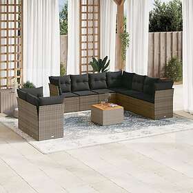 vidaXL Soffgrupp för trädgården med dynor 10 delar grå konstrotting 3223715