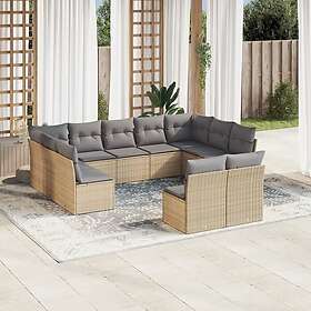 vidaXL Loungegrupp för trädgården m. dynor 11 delar beige konstrotting 3218349