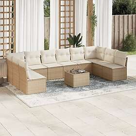vidaXL Loungegrupp för trädgården m. dynor 11 delar beige konstrotting 3218098