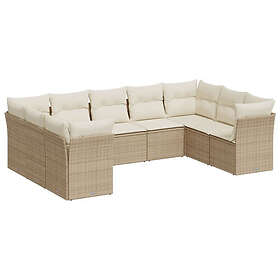 vidaXL Soffgrupp för trädgården med dynor 9 delar beige konstrotting 3218128