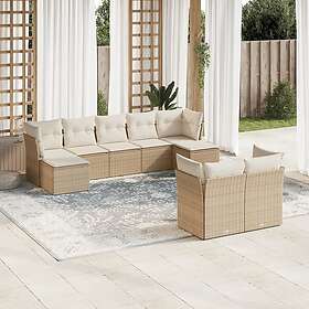 vidaXL Soffgrupp för trädgården med dynor 9 delar beige konstrotting 3218308