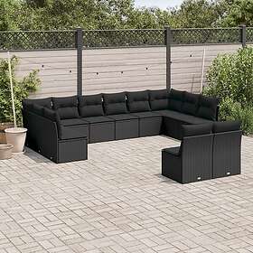 vidaXL Loungegrupp med dynor 12 delar svart konstrotting 3250204