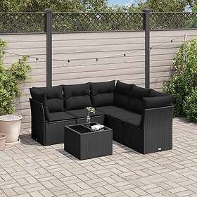 vidaXL Loungegrupp med dynor 6 delar svart konstrotting 3217625