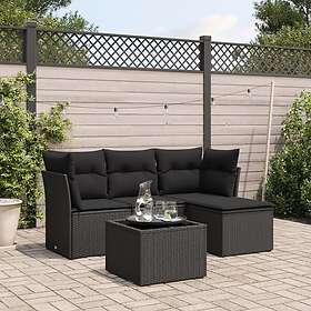 vidaXL Loungegrupp för trädgården med dynor 5 delar svart konstrotting 3249384