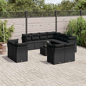 vidaXL Loungegrupp med dynor 12 delar svart konstrotting 3218515