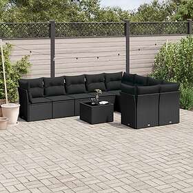 vidaXL Loungegrupp 10 delar med svarta dynor konstrotting 3218175
