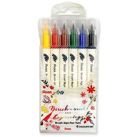 Pentel Brush Sign Pen Twin 6-pack