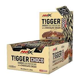 Amix Tiggerzero Choco 60g Protein Bars Box Triple Brownie 20 Units Guld