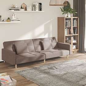 vidaXL Bäddsoffa 2-sits med två kuddar taupe tyg 375805