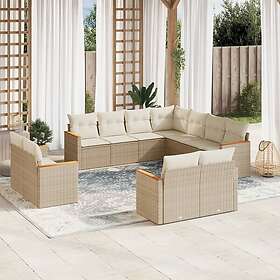 vidaXL Loungegrupp för trädgården m. dynor 11 delar beige konstrotting 3260581