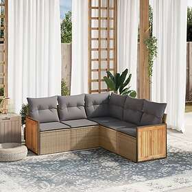 vidaXL Soffgrupp för trädgården med dynor 5 delar beige konstrotting 3260043