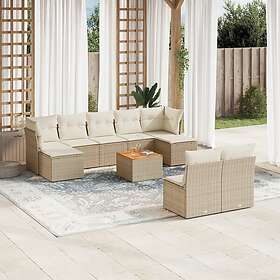 vidaXL Soffgrupp för trädgård med dynor 10 delar beige konstrotting 3223860