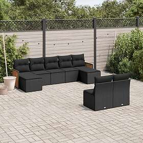 vidaXL Loungegrupp för trädgården m dynor 9 delar svart konstrottning 3260452