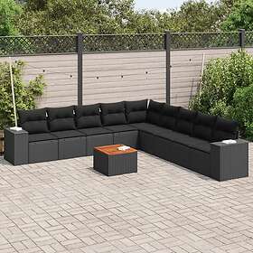 vidaXL Loungegrupp 10 delar med svarta dynor konstrotting 3257819