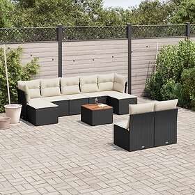 vidaXL Loungegrupp 10 delar med svarta dynor konstrotting 3223858