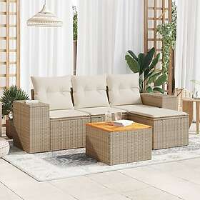 vidaXL Soffgrupp för trädgården med dynor 5 delar beige konstrotting 3225414