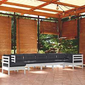 vidaXL Loungegrupp med dynor 8 delar vit massiv furu 3096732