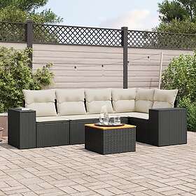 vidaXL Loungegrupp med dynor 6 delar svart konstrotting 3225433