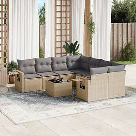 vidaXL Soffgrupp för trädgården med dynor 9 delar beige konstrotting 3252296