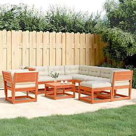 vidaXL Loungegrupp för trädgården 8 delar m dynor vaxbrun massiv furu 3216952