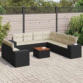 vidaXL Loungegrupp 10 delar med svarta dynor konstrotting 3225510