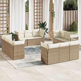 vidaXL Soffgrupp för trädgården 12 delar med dynor beige konstrotting 3249167