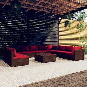 vidaXL Loungegrupp för trädgården med dynor 11 delar brun konstrotting 3102443