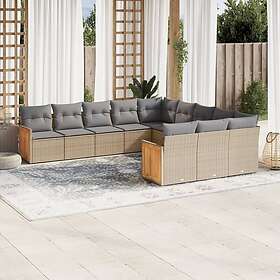 vidaXL Loungegrupp för trädgården m. dynor 11 delar beige konstrotting 3260512
