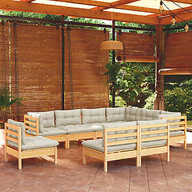 vidaXL Loungegrupp med gräddvita dynor 9 delar massiv furu 3096743