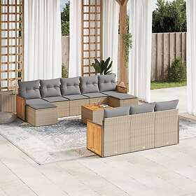 vidaXL Loungegrupp för trädgården m. dynor 11 delar beige konstrotting 3260505