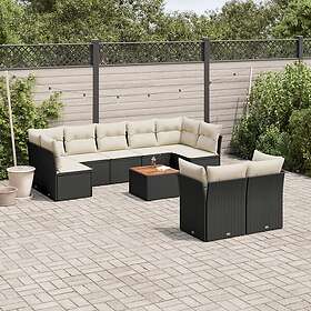 vidaXL Loungegrupp 10 delar med svarta dynor konstrotting 3223809