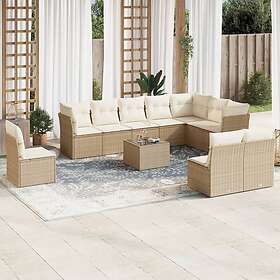 vidaXL Loungegrupp för trädgården m. dynor 11 delar beige konstrotting 3249647