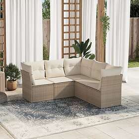 vidaXL Soffgrupp för trädgården med dynor 5 delar beige konstrotting 3249457