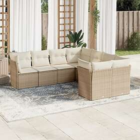 vidaXL Matgrupp för trädgården med dynor 8 delar beige konstrotting 3250427