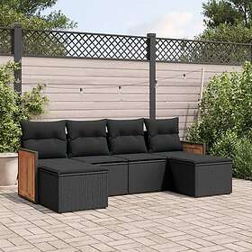 vidaXL Loungegrupp med dynor 6 delar svart konstrotting 3260298