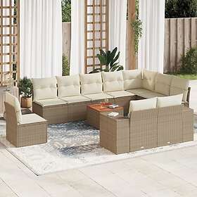 vidaXL Loungegrupp för trädgården m. dynor 11 delar beige konstrotting 3225498