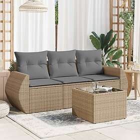 vidaXL Soffgrupp för trädgård med dynor 4 delar beige konstrotting 3253406