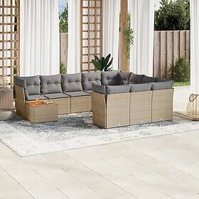 vidaXL Loungegrupp för trädgården m. dynor 11 delar beige konstrotting 3223847