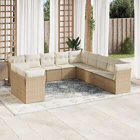 vidaXL Loungegrupp för trädgården m. dynor 11 delar beige konstrotting 3249717